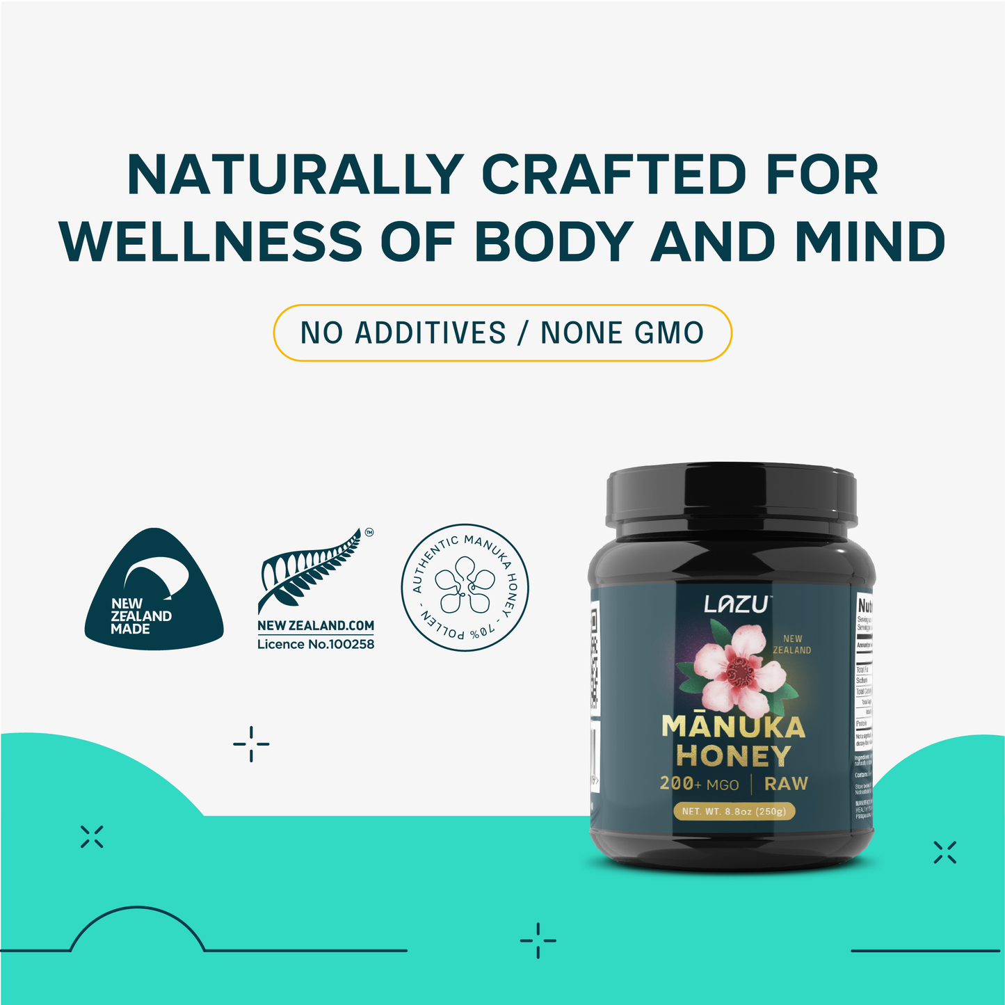 LAZU RAW MANUKA HONEY - 200+MGO Mono Floral from New Zealand